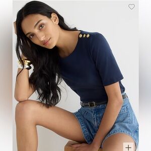 J Crew Perfect-fit elbow-sleeve T-shirt with buttons Size M